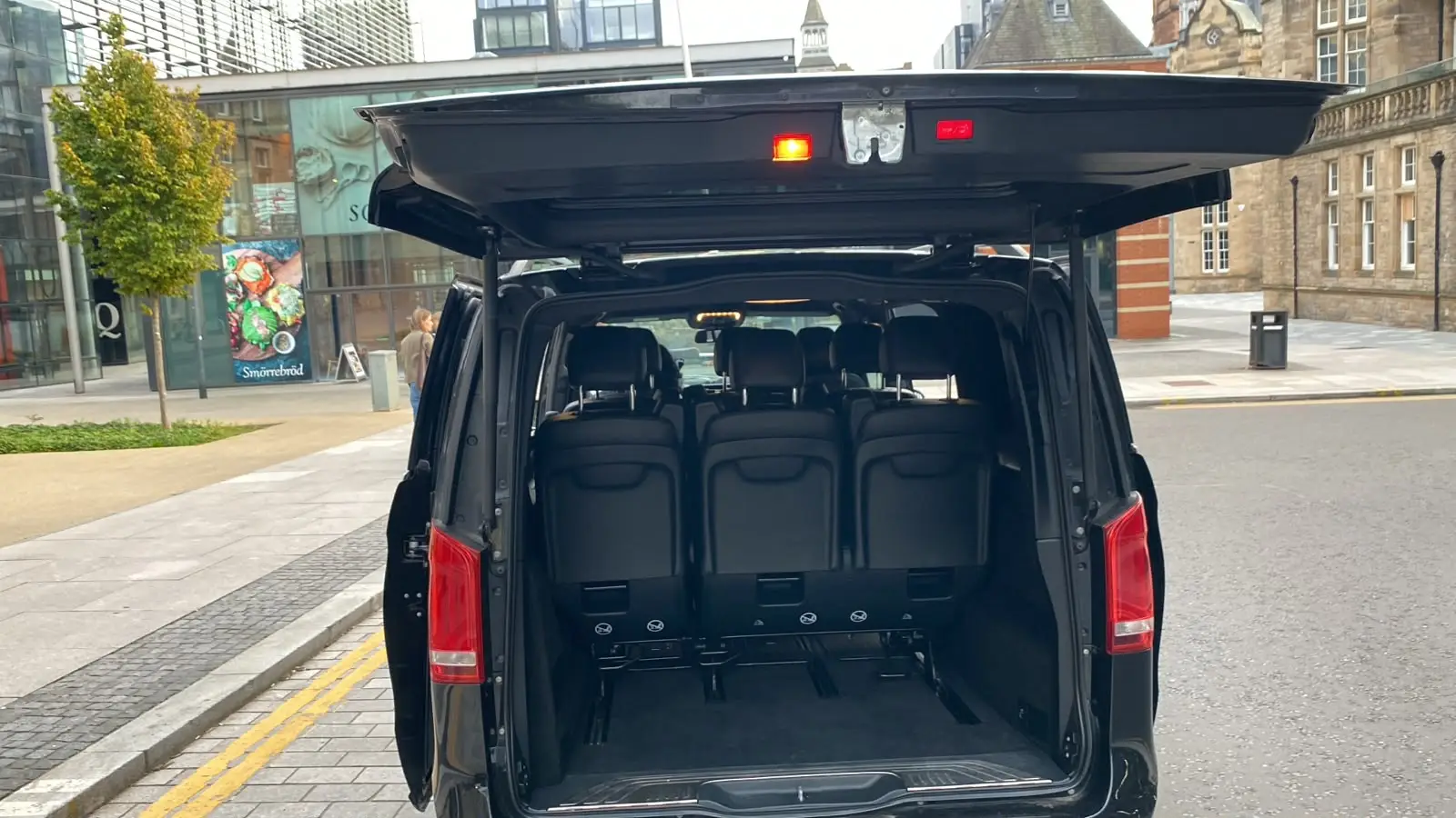 Luggage loaded into the Mercedes V-Class for an airport transfer from Bathgate