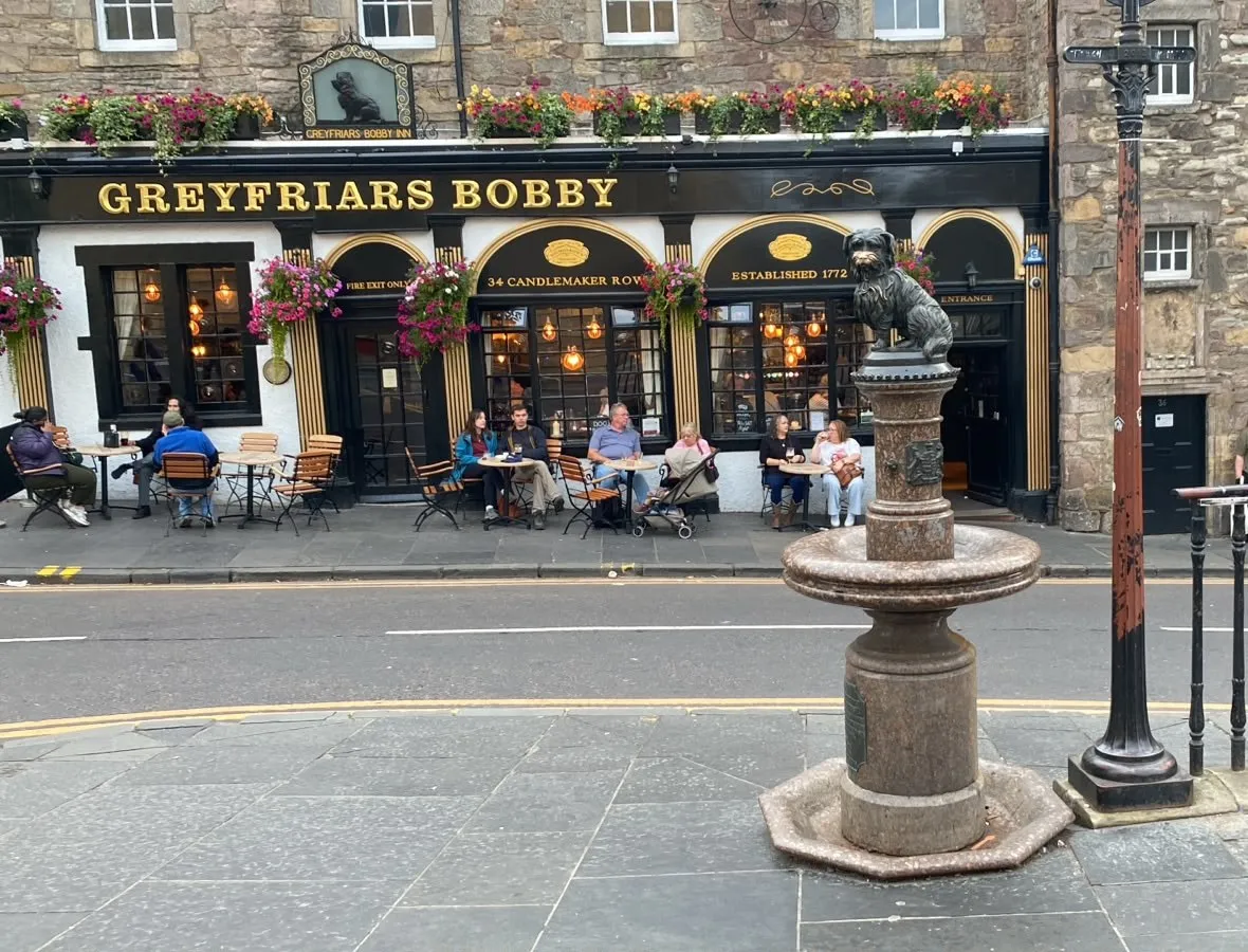 The Greyfriars Bobby statue at the top of Candlemaker Row, Edinburgh